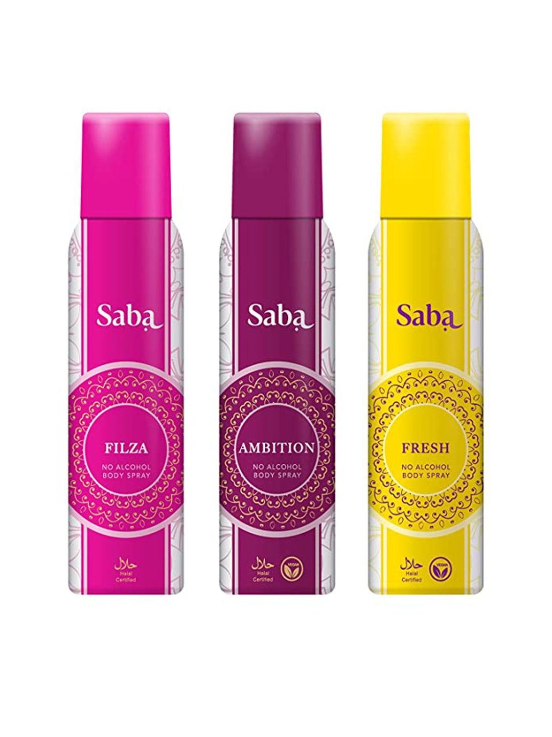 

Saba Women Set of 3 Vegan Deodorant Body Spray - Ambition + Filza + Fresh - 150 ml Each, Pink