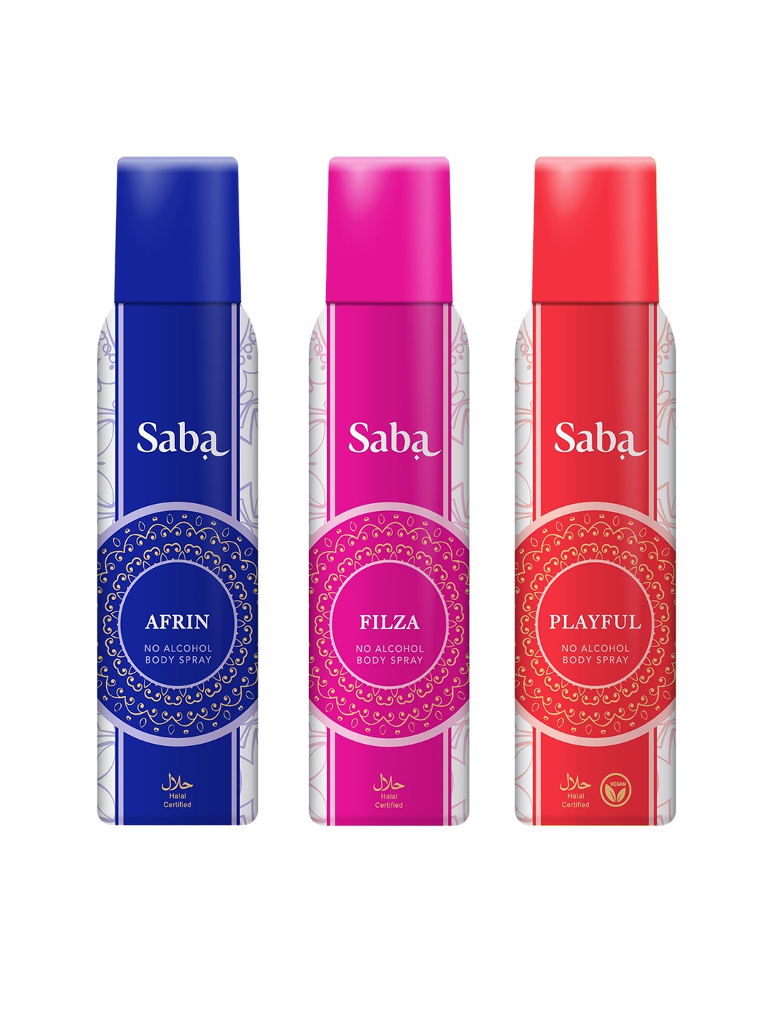 

Saba Women Set Of Afrin + Filza + Playful No Alcohol Deodorant Body Spray - 150 ml Each, Blue