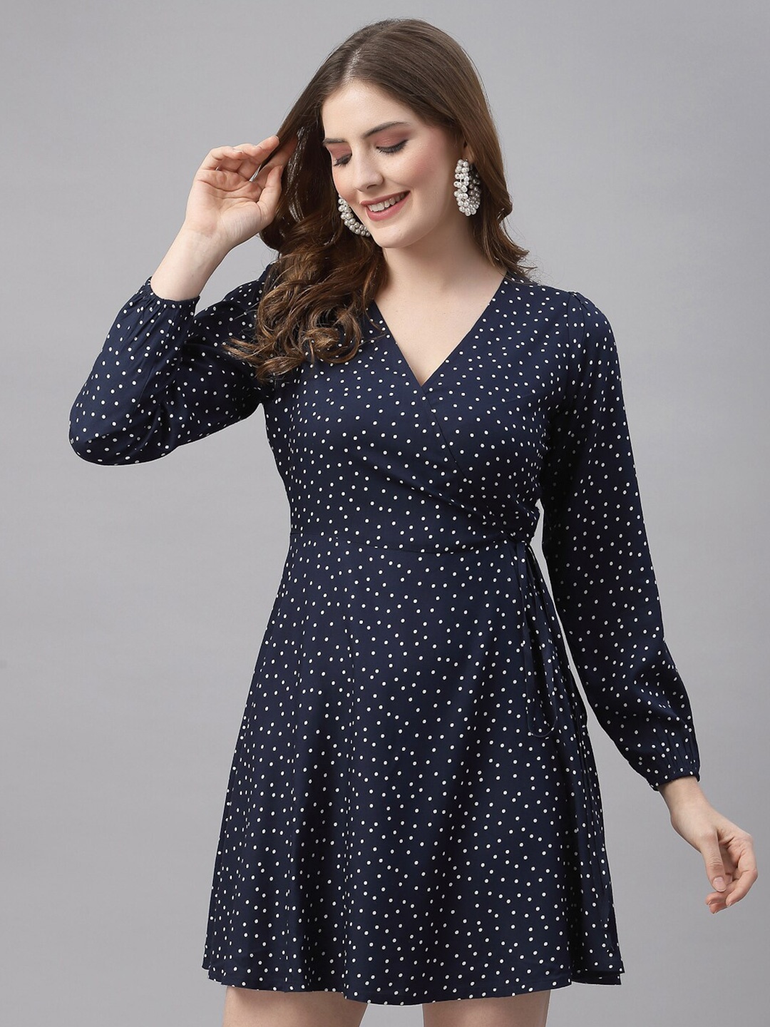 

Strong And Brave Navy Blue Printed Odour Free A-Line Dress