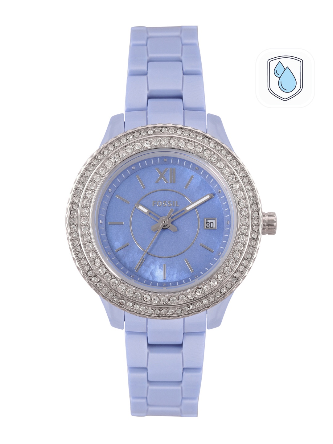 

Fossil Women Blue Embellished Stella Bracelet Style Analogue Watch CE1120