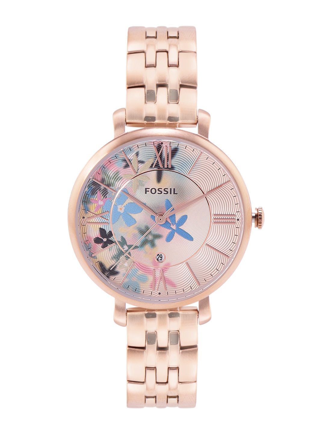 

Fossil Women Jacqueline Rose Gold-Toned Floral Printed Analogue Watch ES5185, Pink