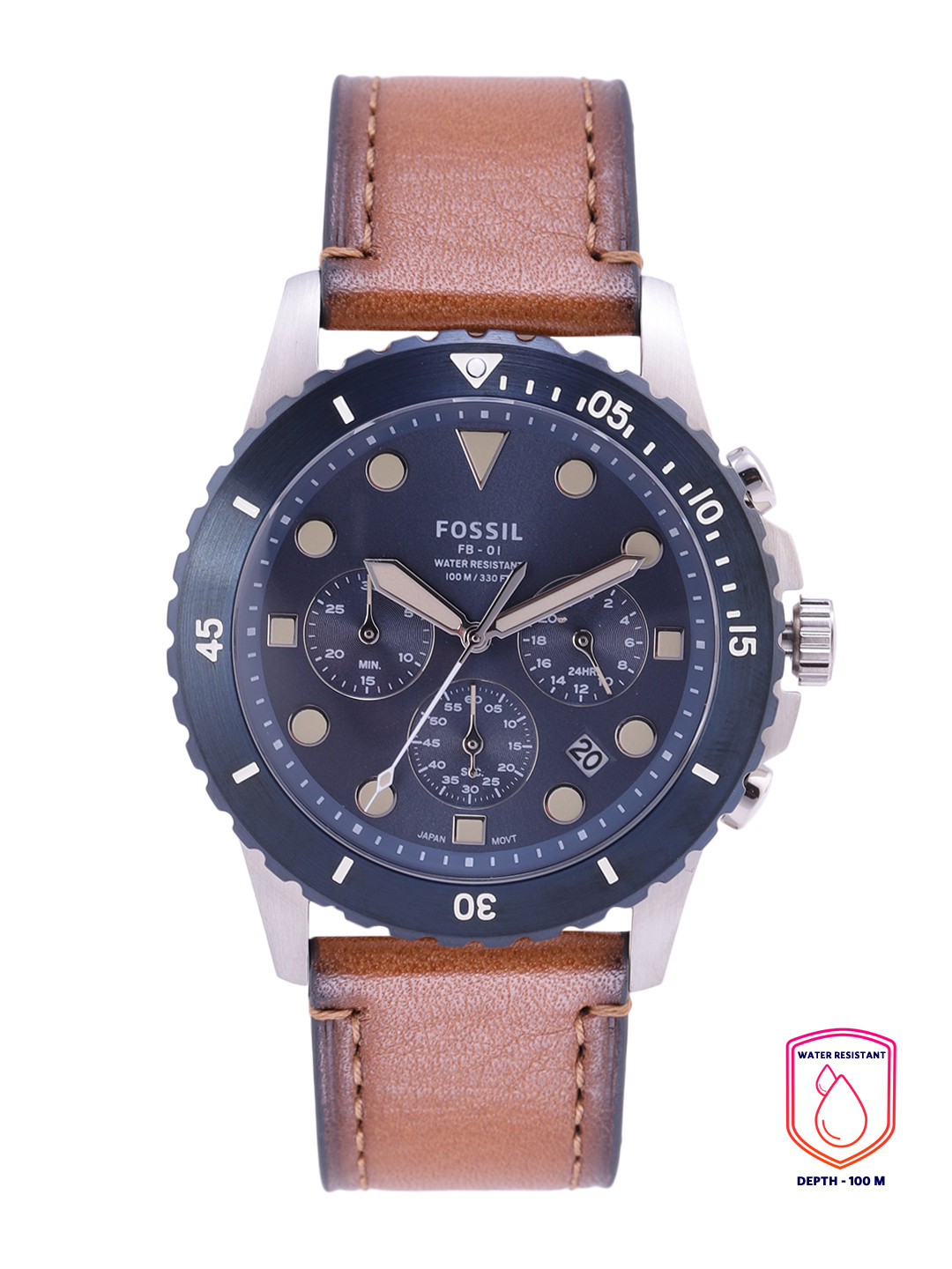 

Fossil Men Blue Dial & Brown Leather Straps Analogue Chronograph Watch FS5914