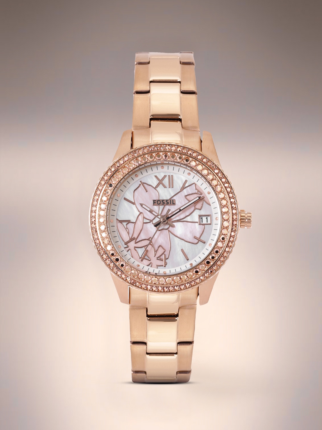 

Fossil Women Pink Stella Mother of Pearl Embellished Dial Analogue Watch ES5192, Rose gold