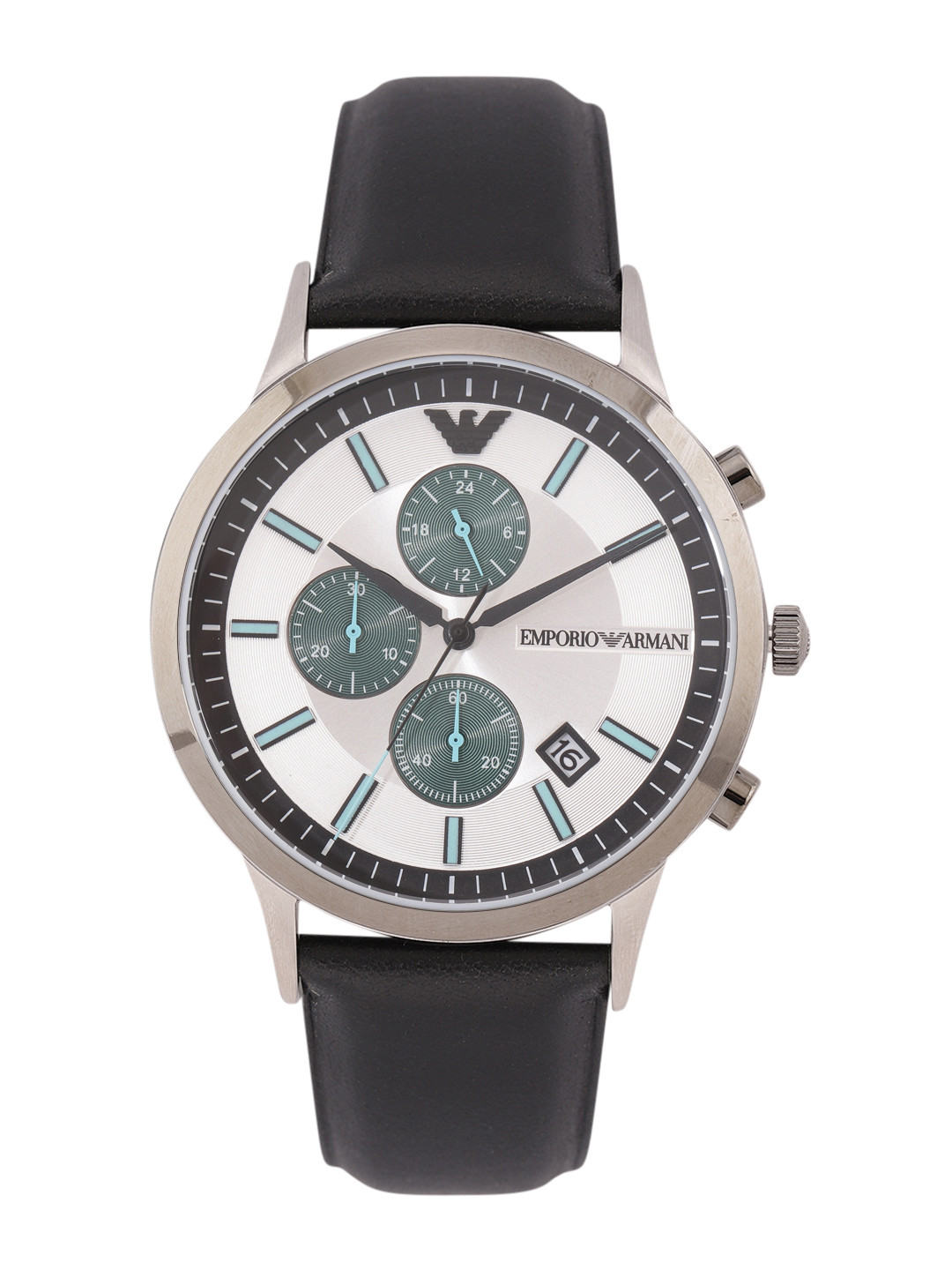 

Emporio Armani Men Silver-Toned Dial & Black Leather Straps Renato Analogue Watch AR11473