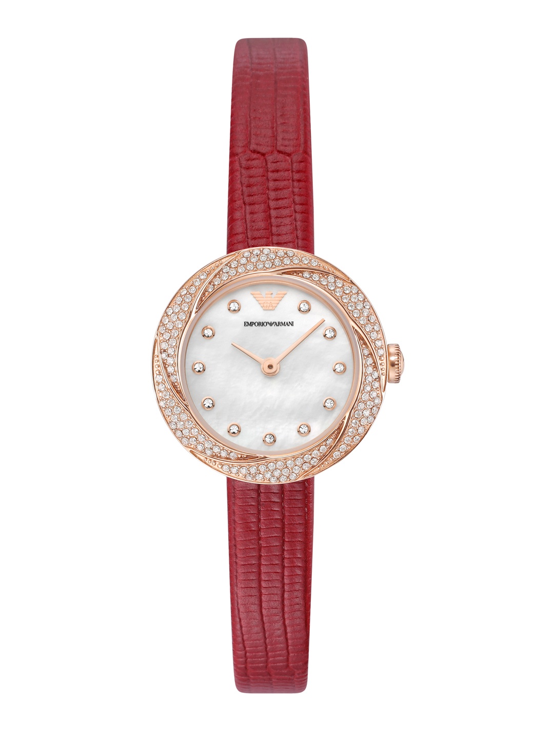 

Emporio Armani Women Embellished Dial & Leather Straps Analogue Watch AR11475, Red