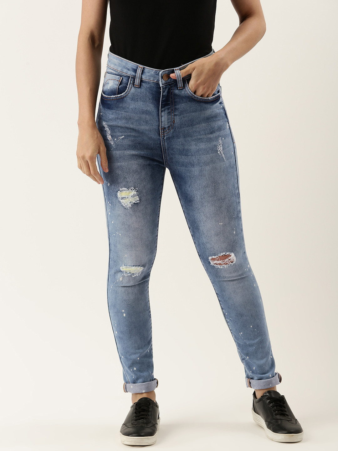 

Bene Kleed Women Blue Slim Fit Mildly Distressed Light Fade Stretchable Jeans