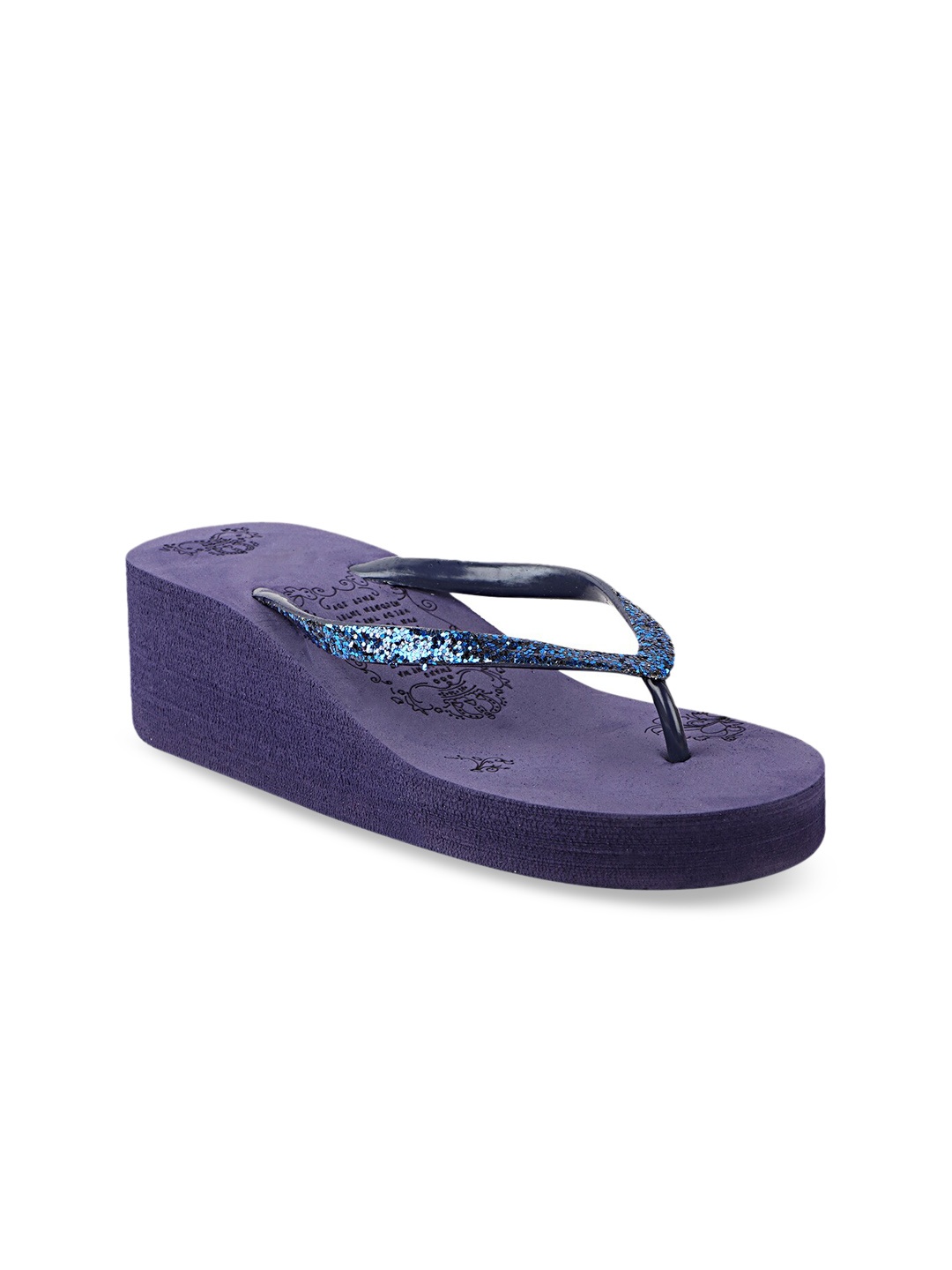 

THE WHITE POLE Navy Blue Colourblocked Wedge Sandals