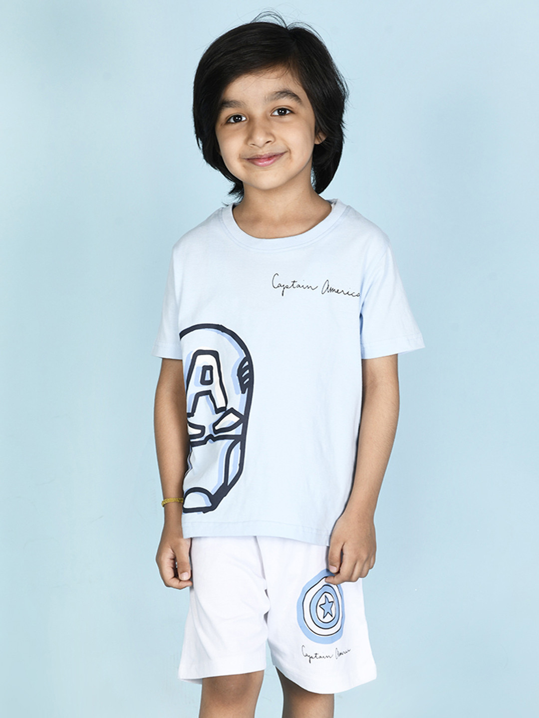 

Nap Chief Unisex Kids Blue & White Captain America Printed Night suit
