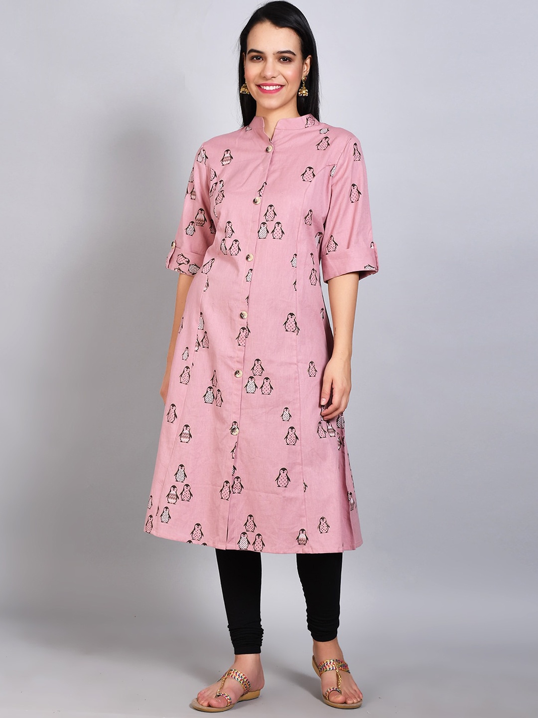 

FLAVIDO Women Pink Quirky Embroidered Keyhole Neck Kurta
