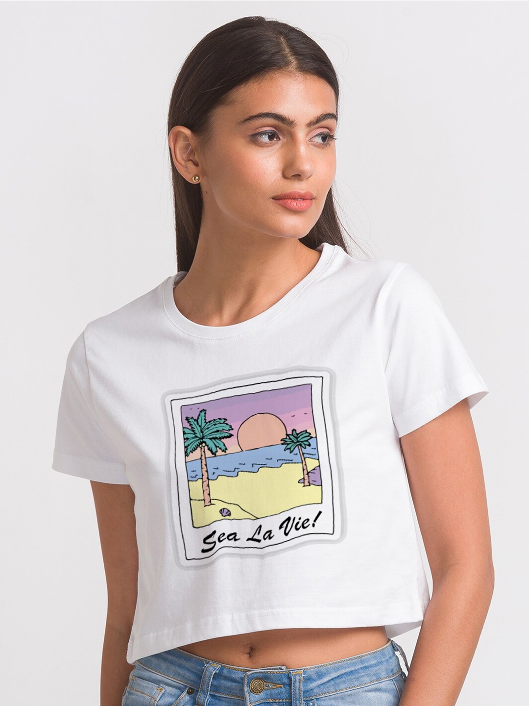 

FashionRack Women White Printed Tropical Bio Finish T-shirt