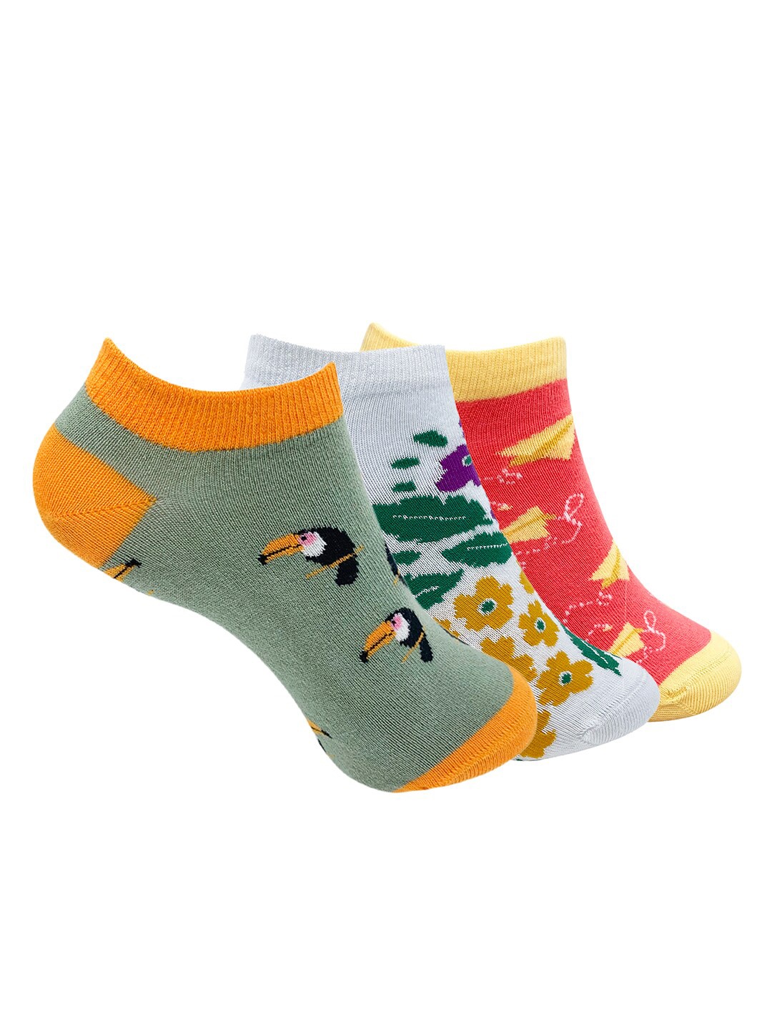

Mint & Oak Women Pack Of 3 Printed Ankle Length Socks, Red