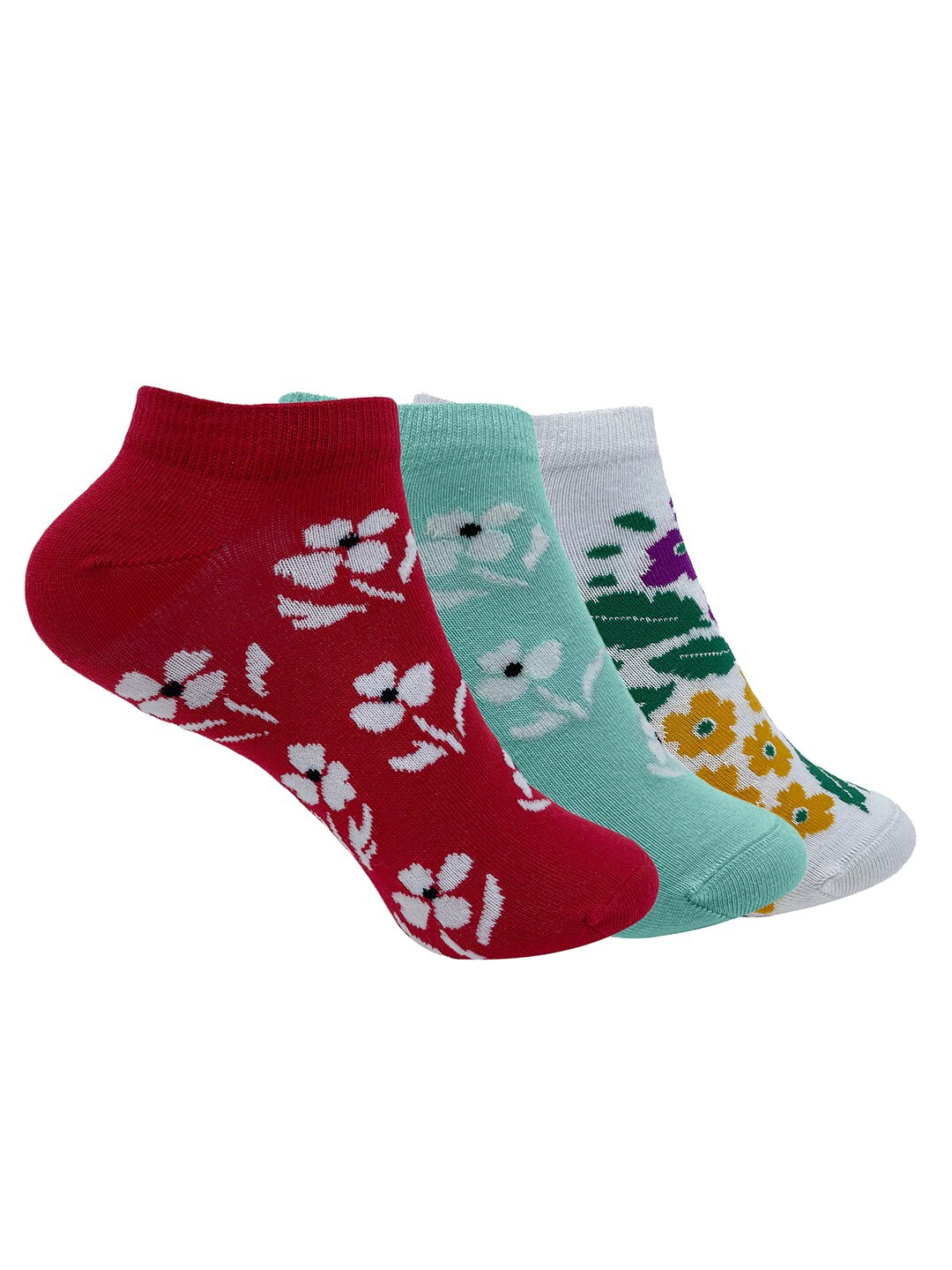 

Mint & Oak Women Set of 3 Patterned Cotton Socks, Red