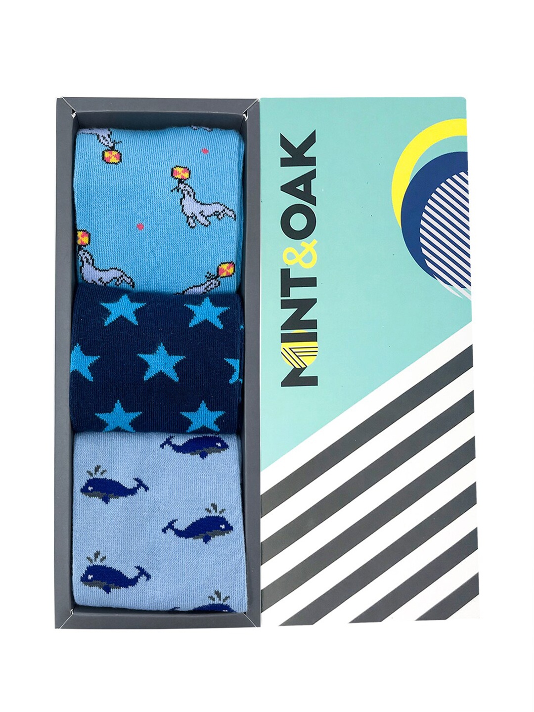 

Mint & Oak Men Pack Of 3 Printed Socks, Blue