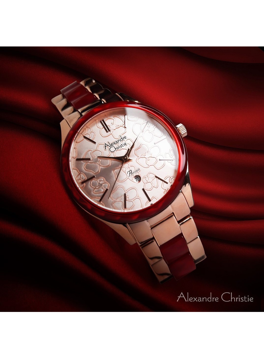 

Alexandre Christie Women Rose Gold-Toned Embellished Dial & Stainless Steel Straps Analogue Watch
