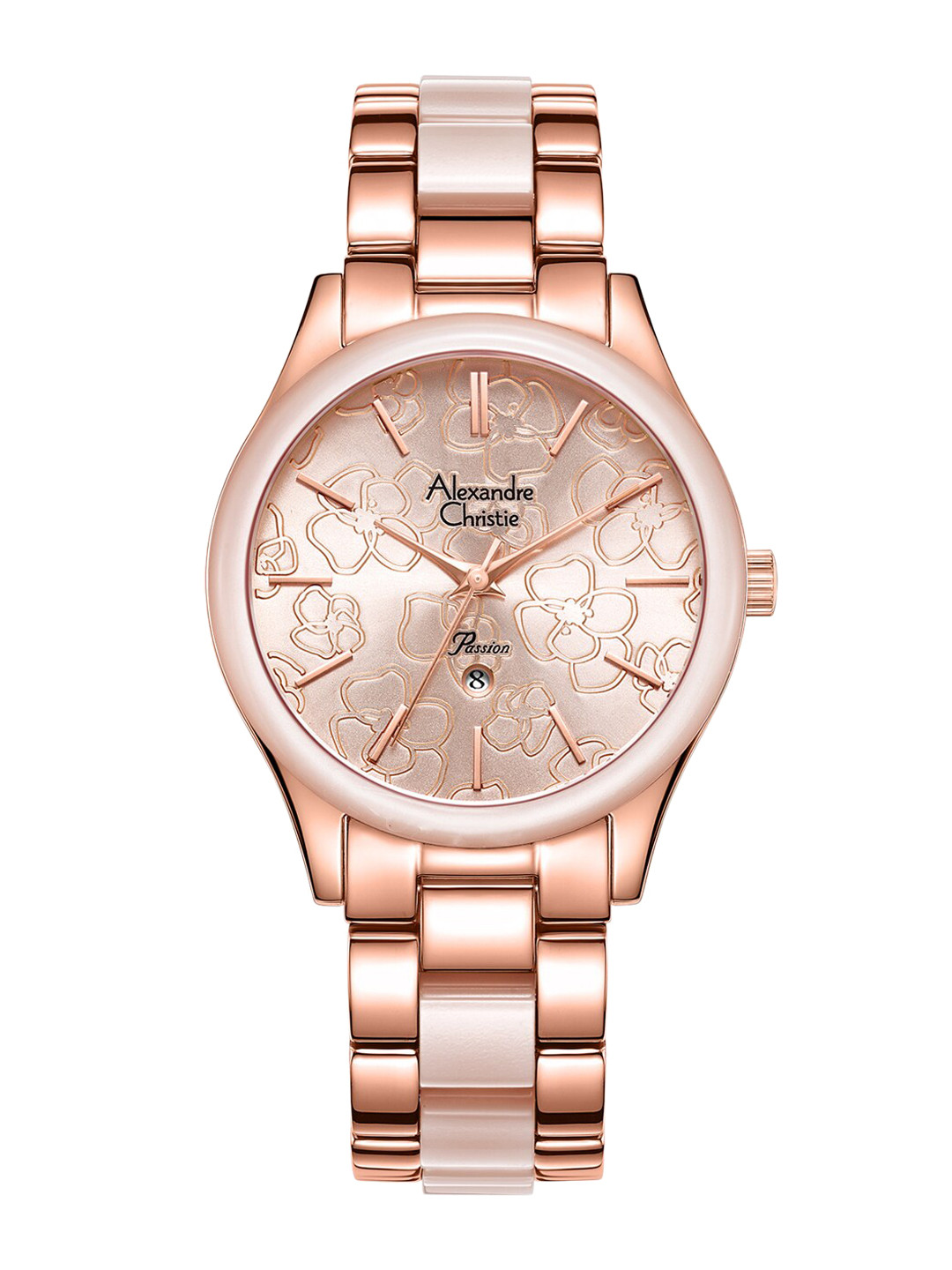 

Alexandre Christie Women Rose Gold-Toned Embellished Dial & Stainless Steel Straps Analogue Watch