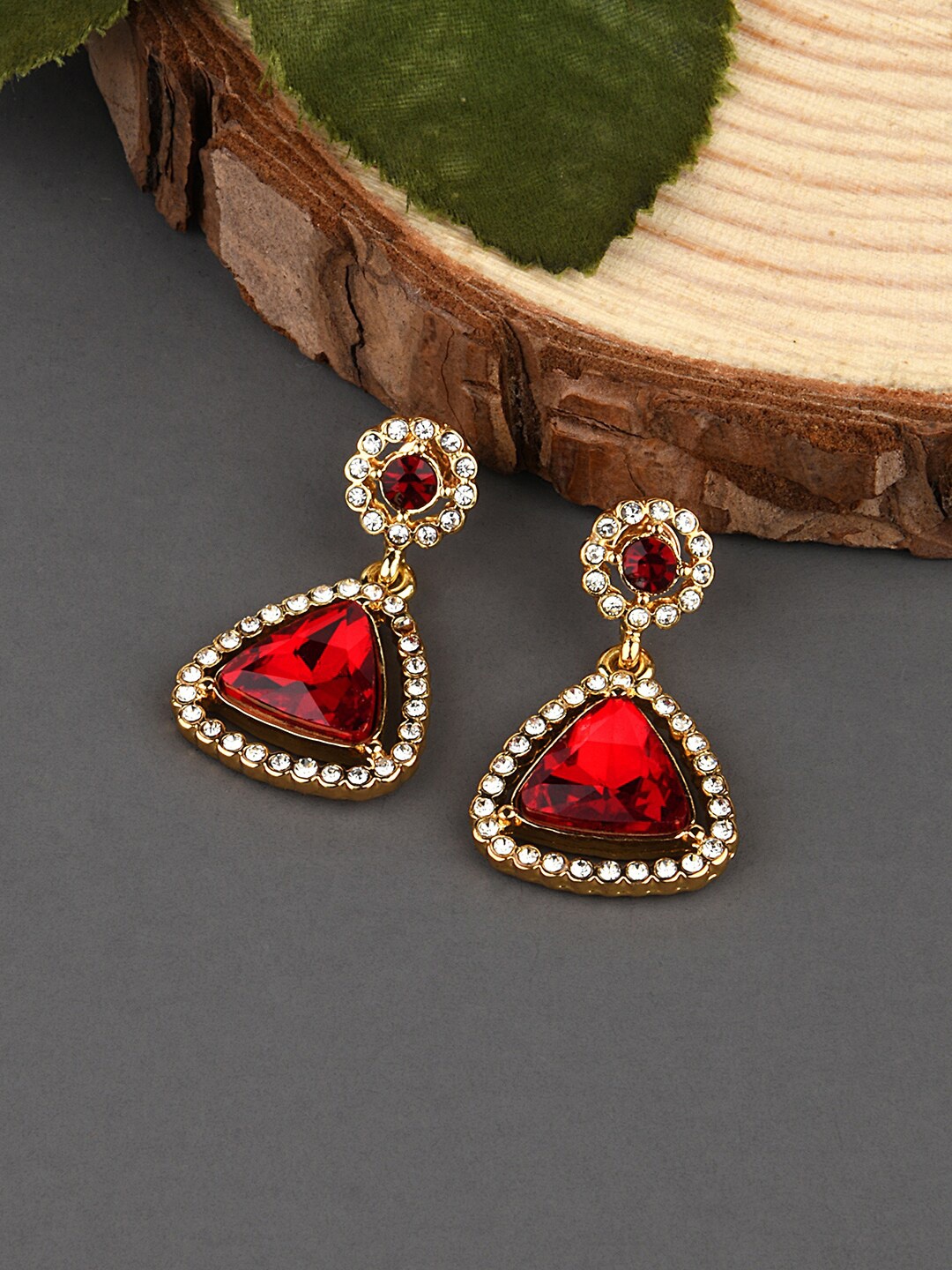 

Accessorize London Women Red Ruby Stone Geo Drop Earrings