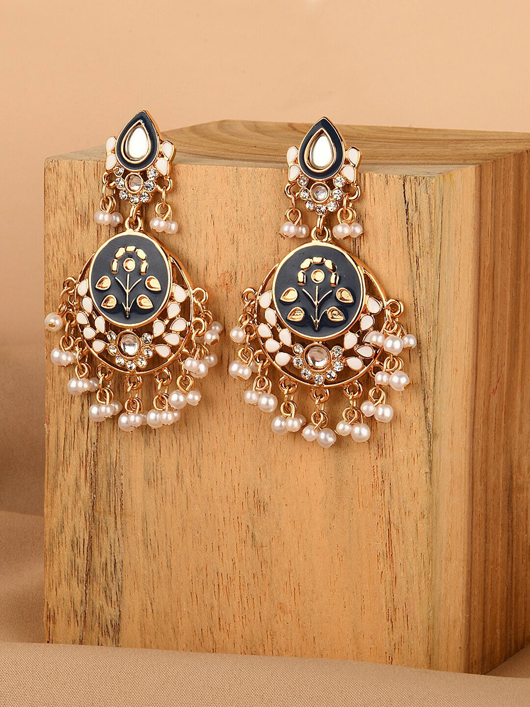 

Accessorize Navy Blue & Gold-Toned Geometric Chandbalis Earrings