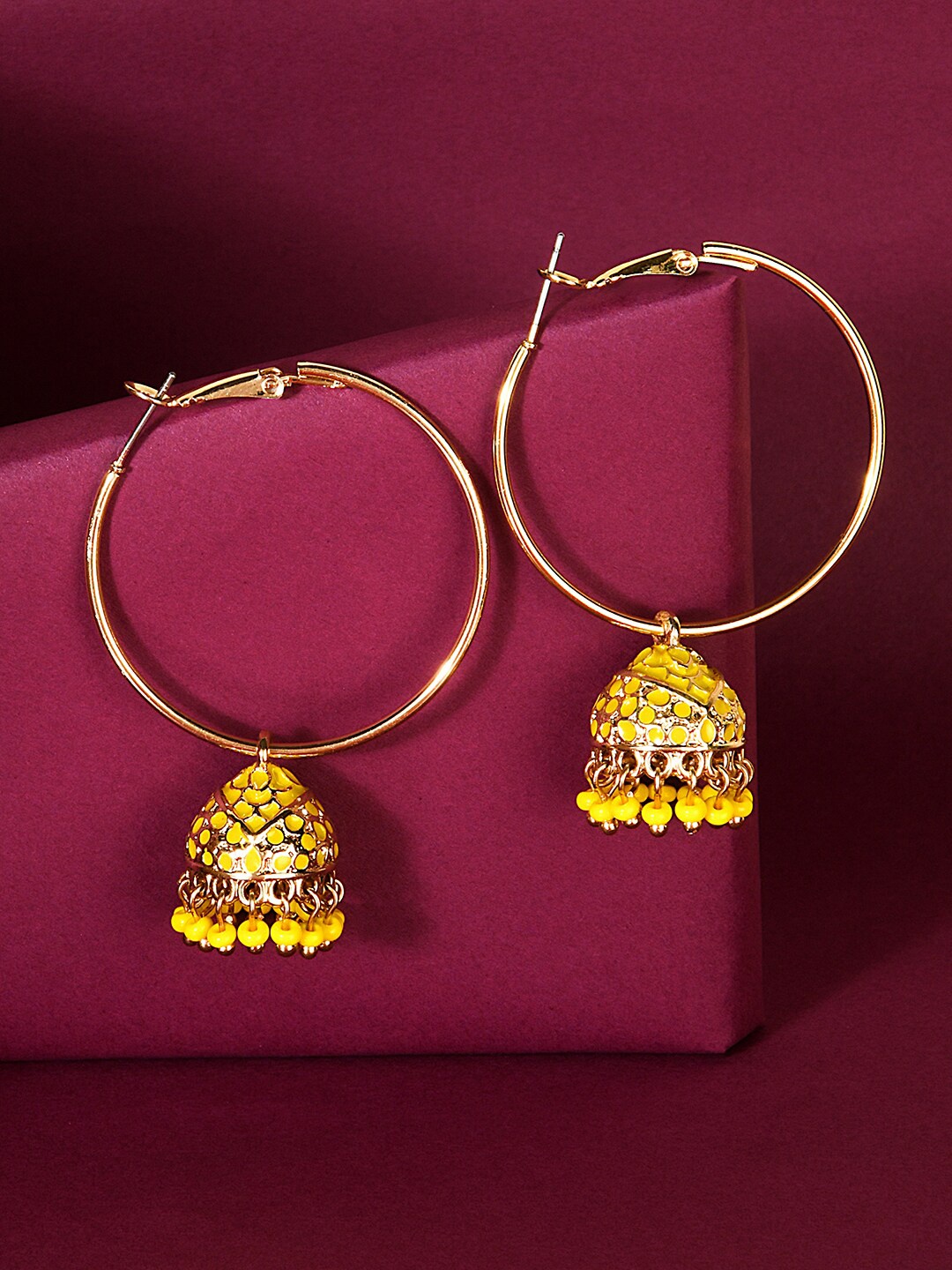 

Accessorize London Meenakari Dome Shaped Hoop Earrings, Yellow