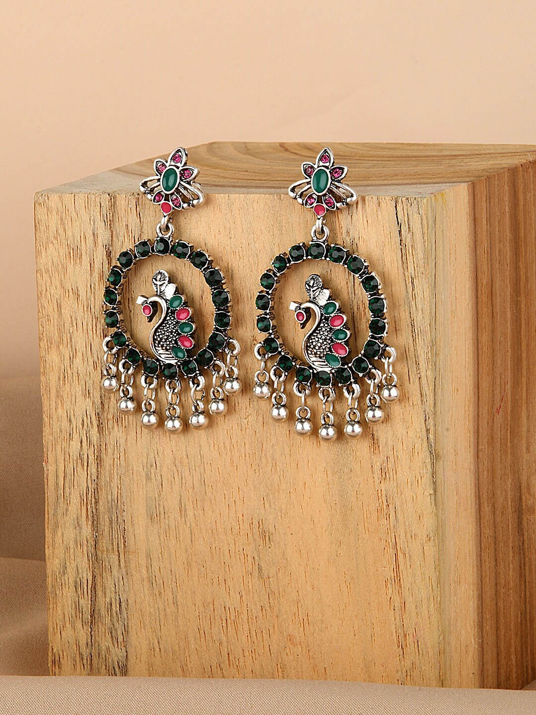 

Accessorize Vintage Peacock Geometric Shaped Drop Earrings, Green