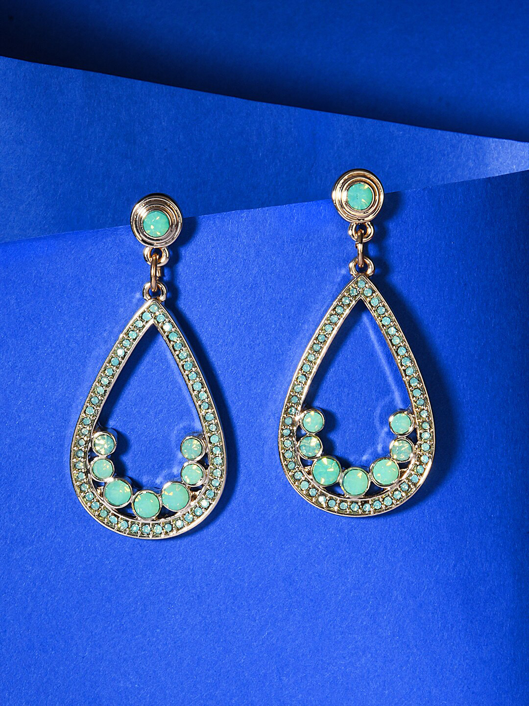 

Accessorize London Gold-Toned Studded Drop Earrings, Green
