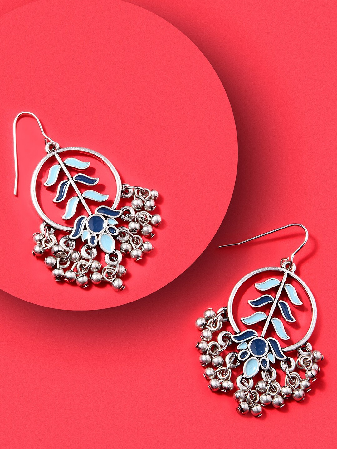

Accessorize London Women Silver Leaf Drop Hook Earring, Blue