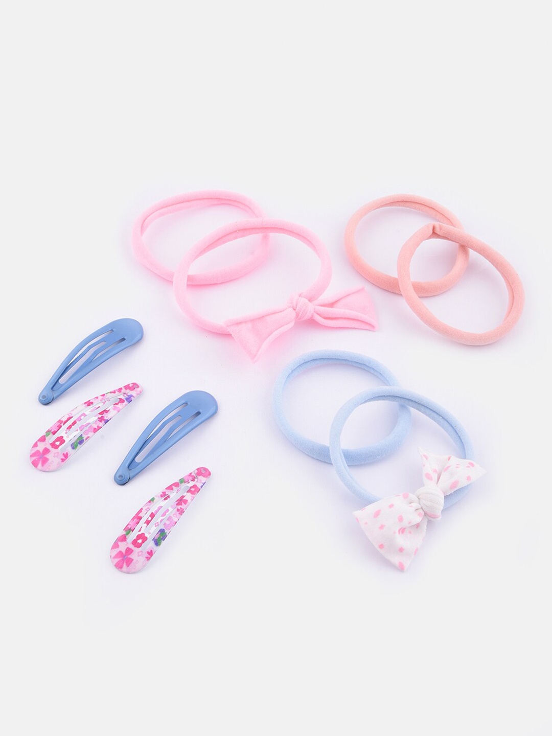 

Toniq Kids 10 Pcs Multicolor Floral Polka Bow Hair Clip & Rubber Band Set, Pink