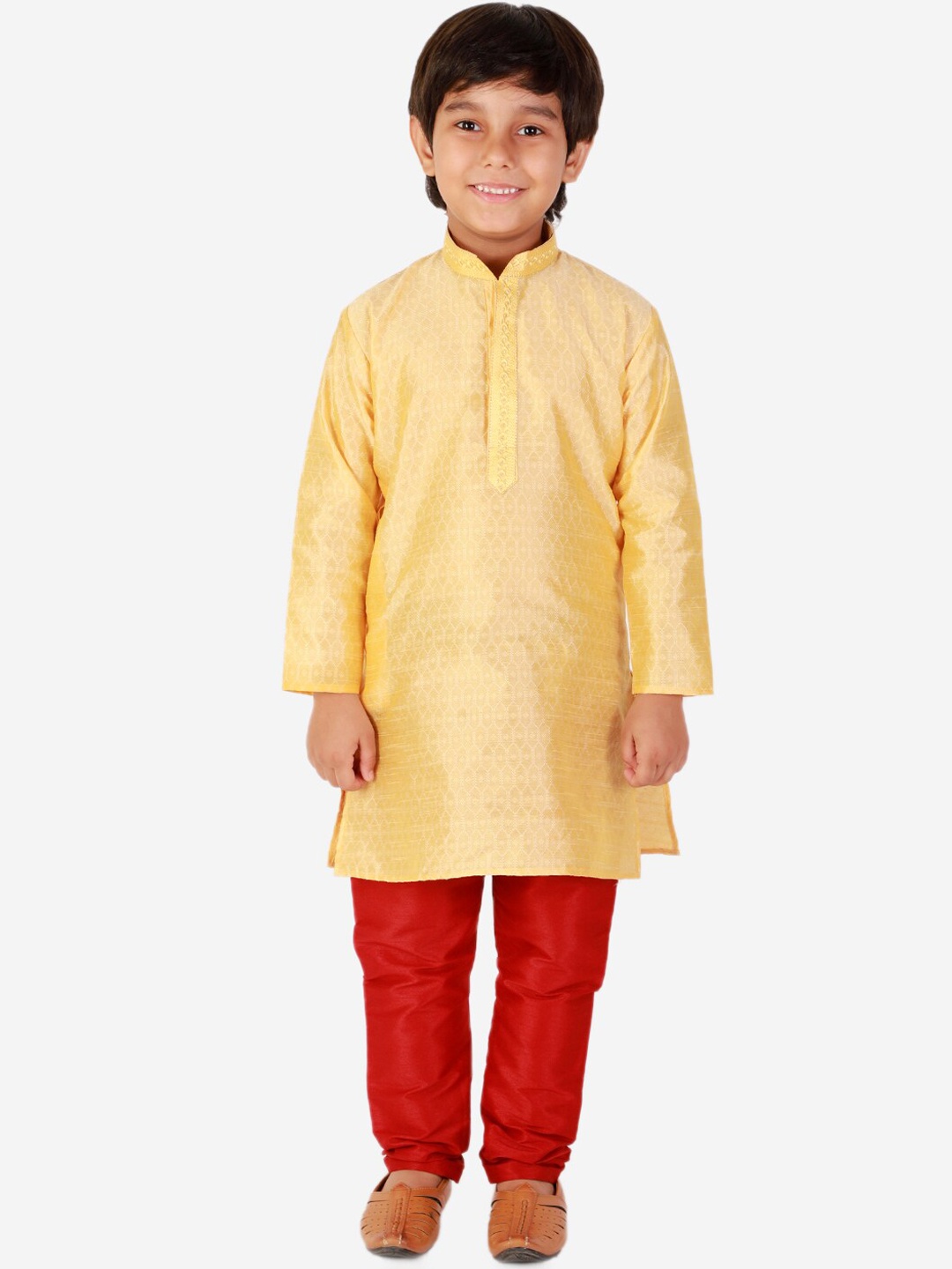 

Pro-Ethic STYLE DEVELOPER Boys Yellow Dupion Silk Kurta with Pyjamas