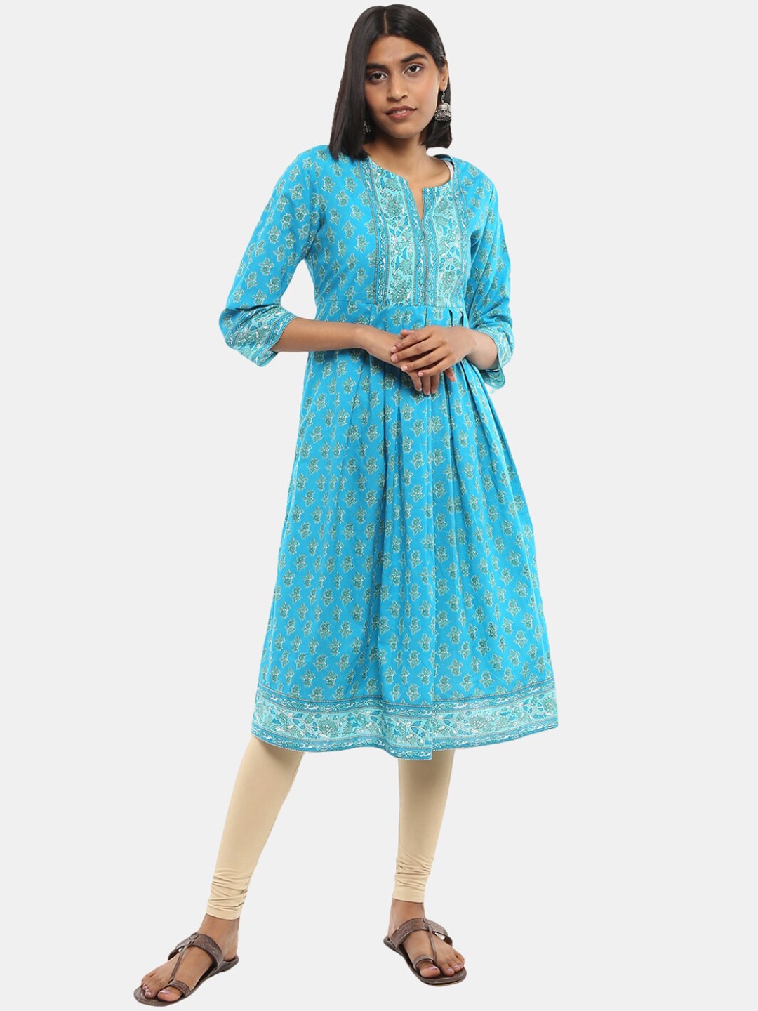 

V-Mart Women Teal Ethnic Motifs Embellished Thread Work Anarkali Kurta