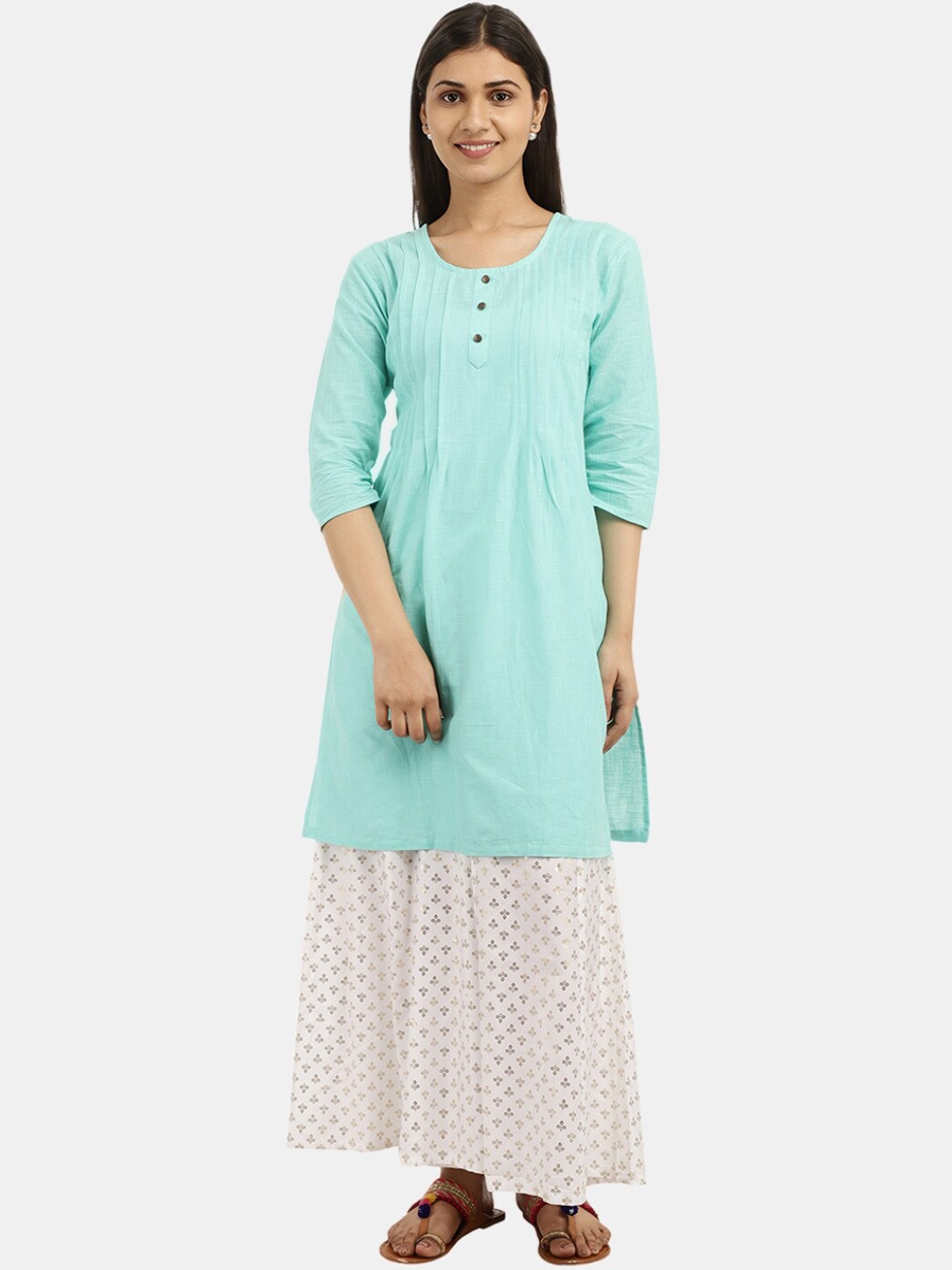 

V-Mart Women Green Thread Work Anarkali Kurta
