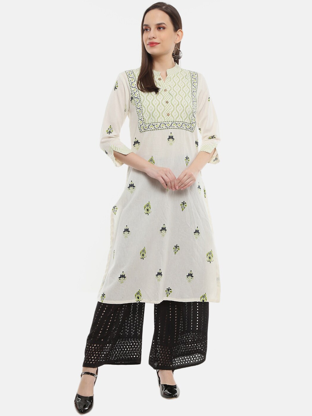 

V-Mart Women Cream-Coloured Geometric Embellished Flared Sleeves Anarkali Kurta