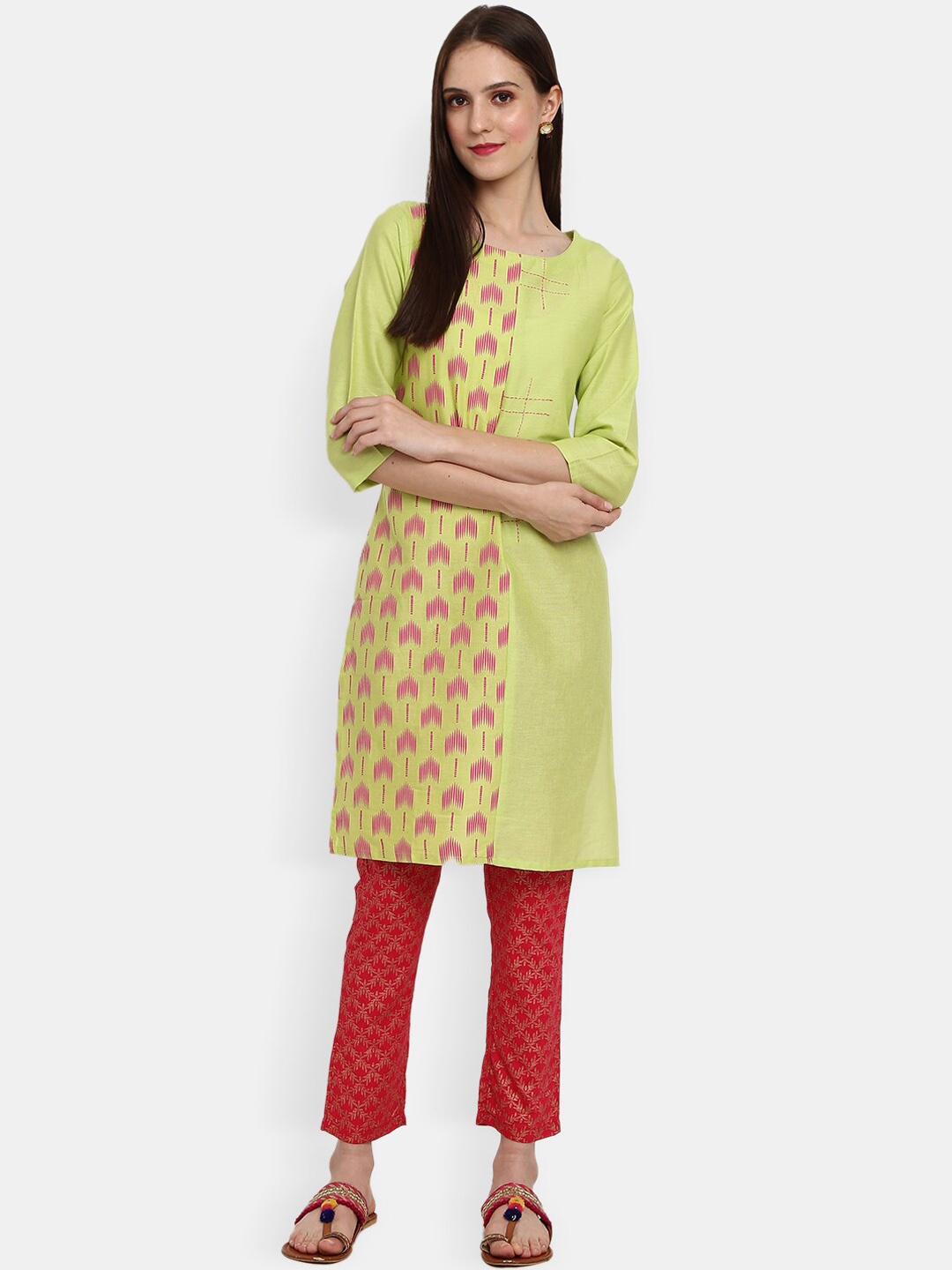 

V-Mart Women Green Paisley Embroidered Thread Work Kurta