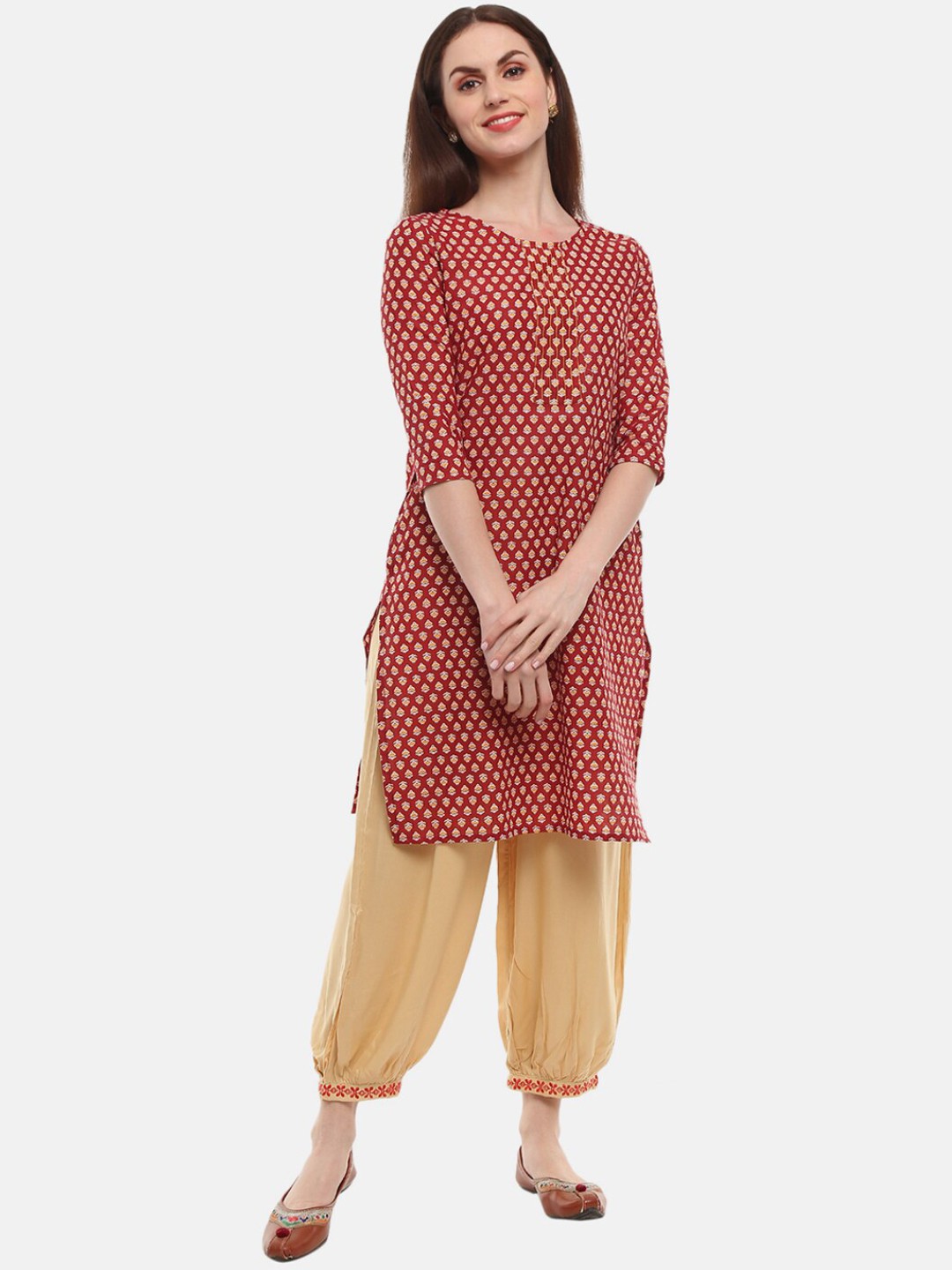 

V-Mart Women Maroon & bossa nova Geometric Printed Kurta