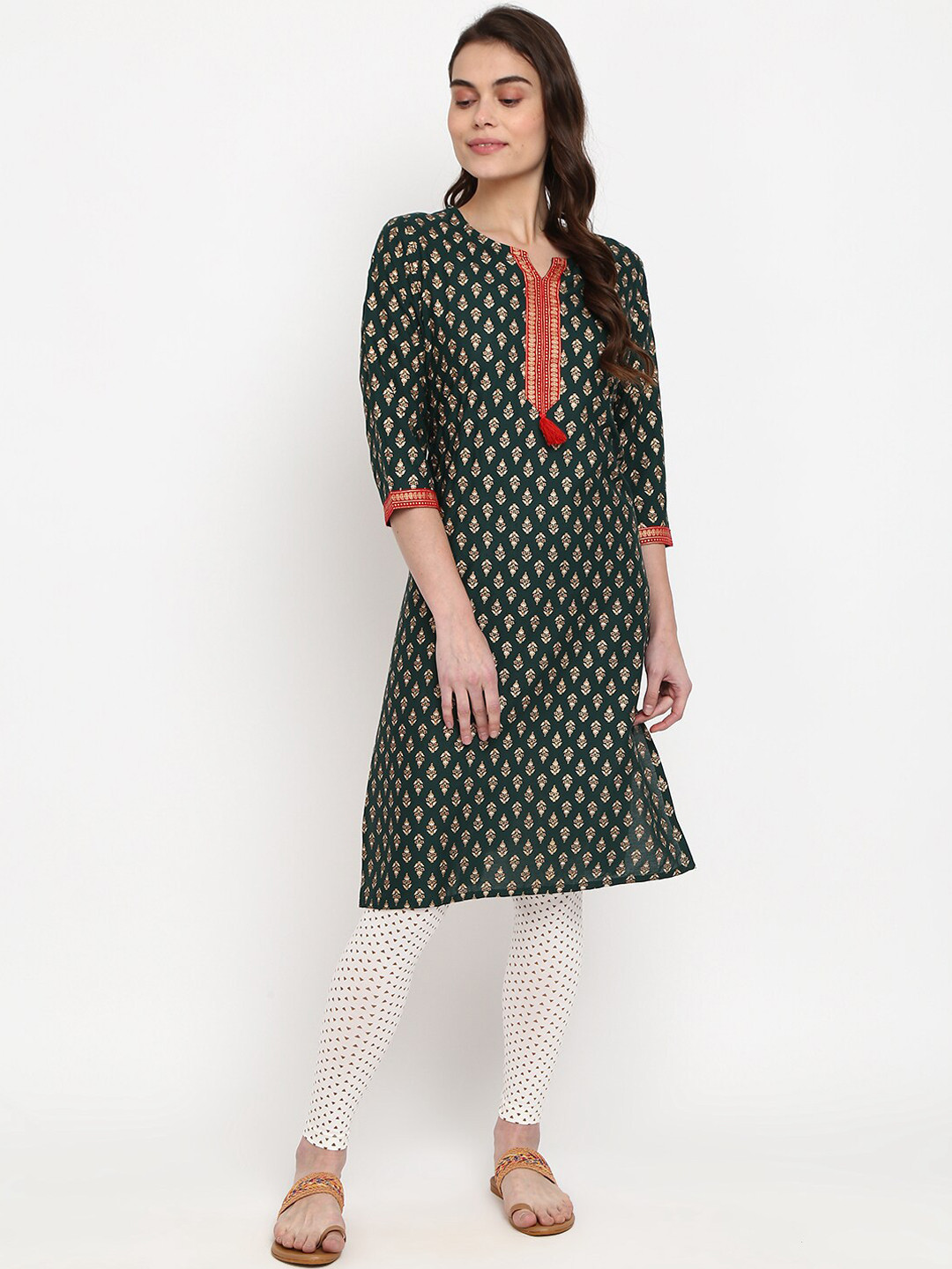 

V-Mart Women Green Ethnic Motifs Printed Thread Work Kurta