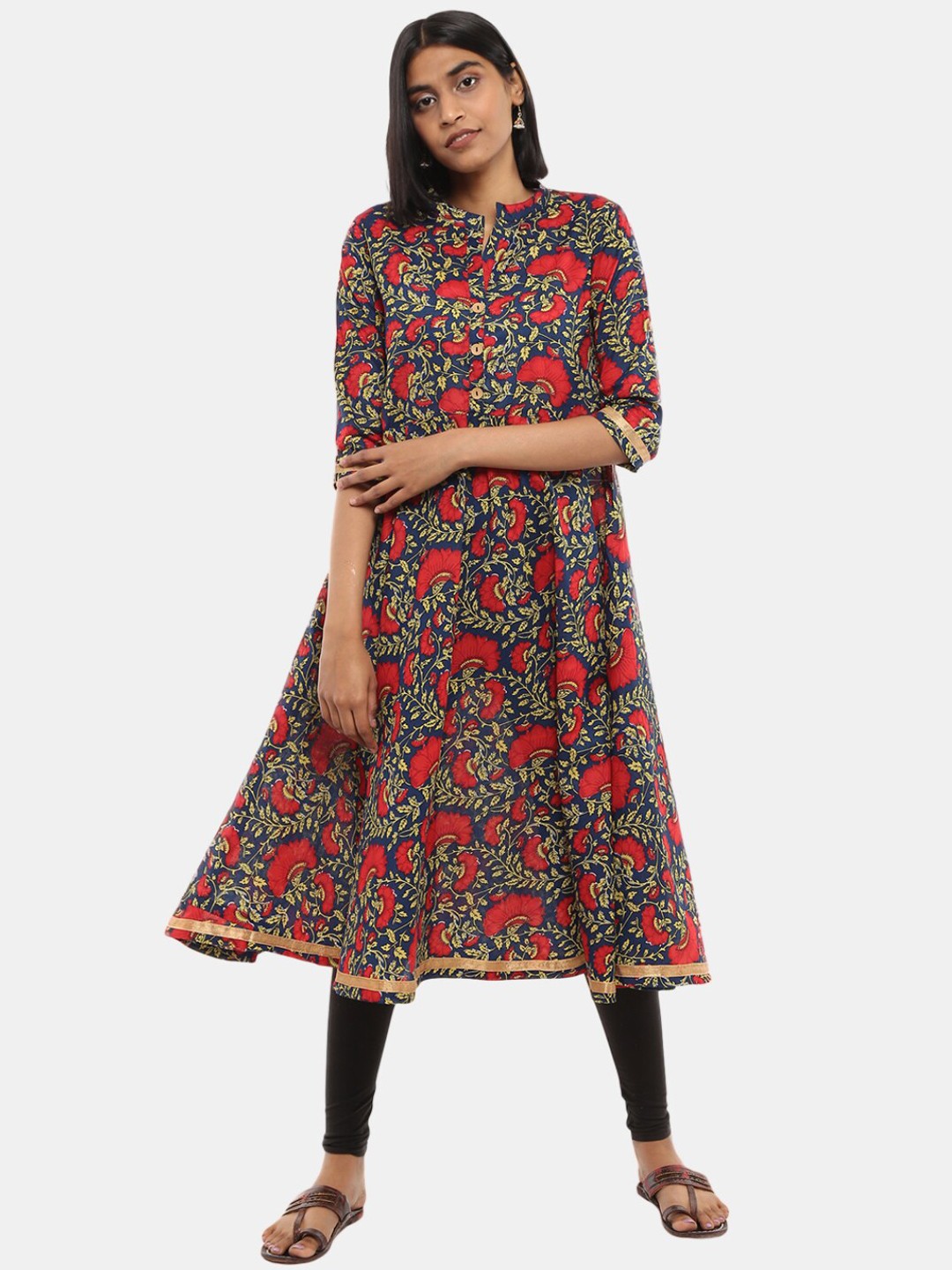 

V-Mart Women Navy Blue Floral Printed Mirror Work Anarkali Kurta
