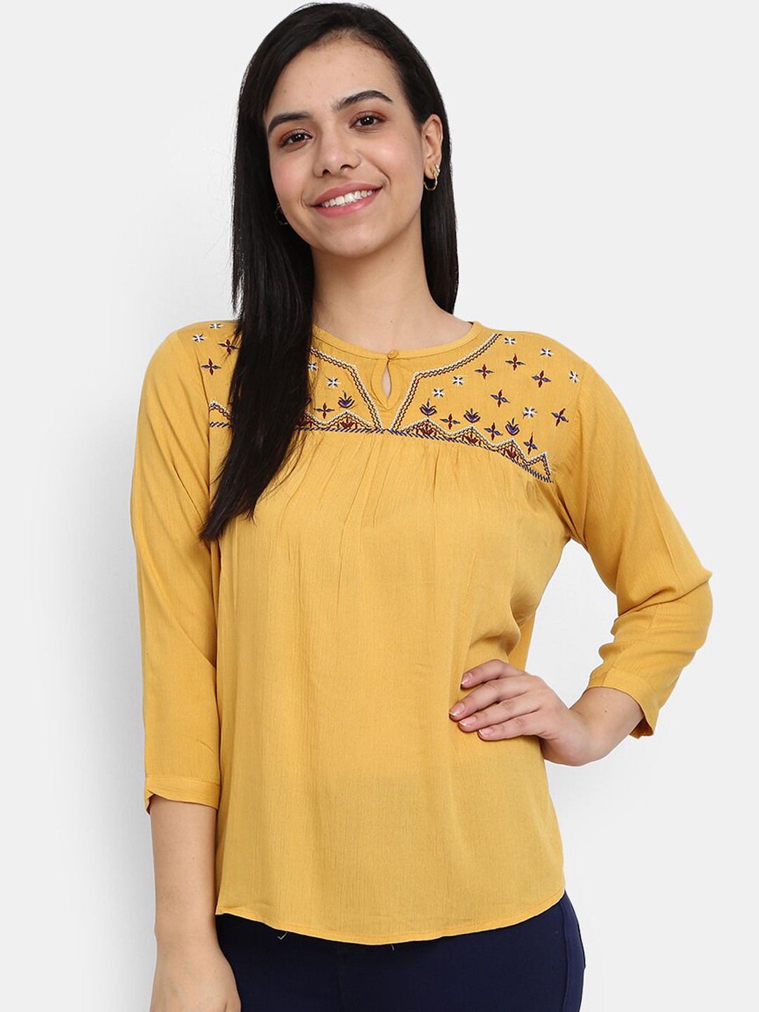 

V-Mart Women Mustard Yellow Thread Work Kurta