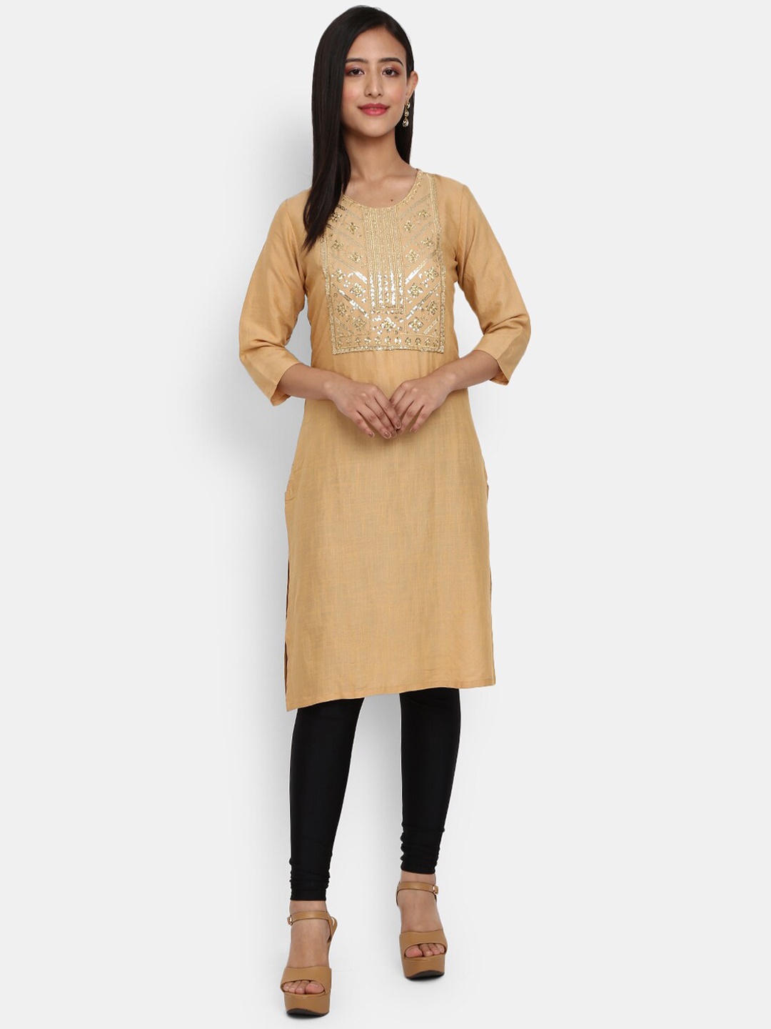 

V-Mart Women Brown Thread Work Kurta