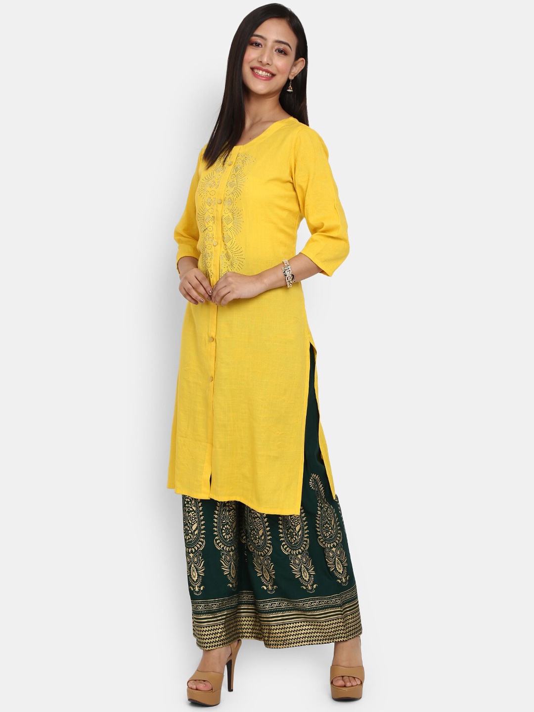 

V-Mart Women Yellow & maize Ethnic Motifs Kurta