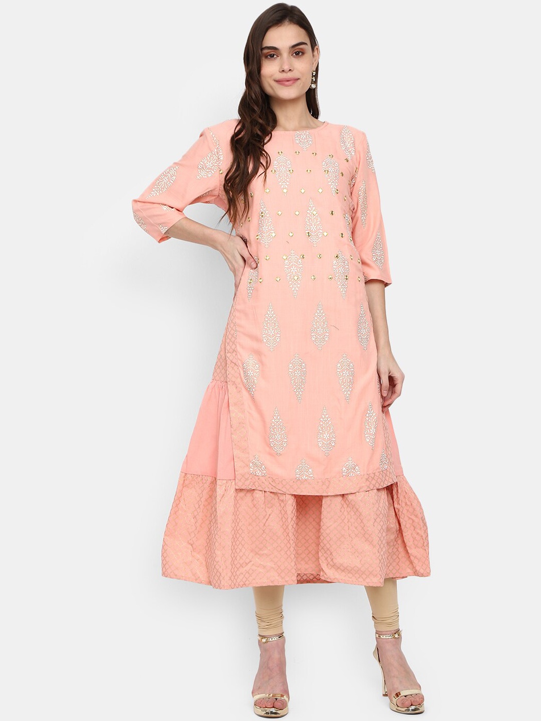 

V-Mart Women Pink Flared Sleeves Gotta Patti Anarkali Kurta