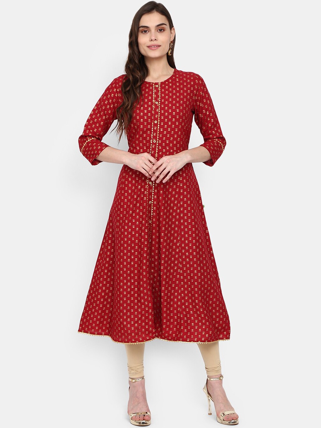 

V-Mart Women Maroon & crimson Ethnic Motifs Printed Anarkali Kurta