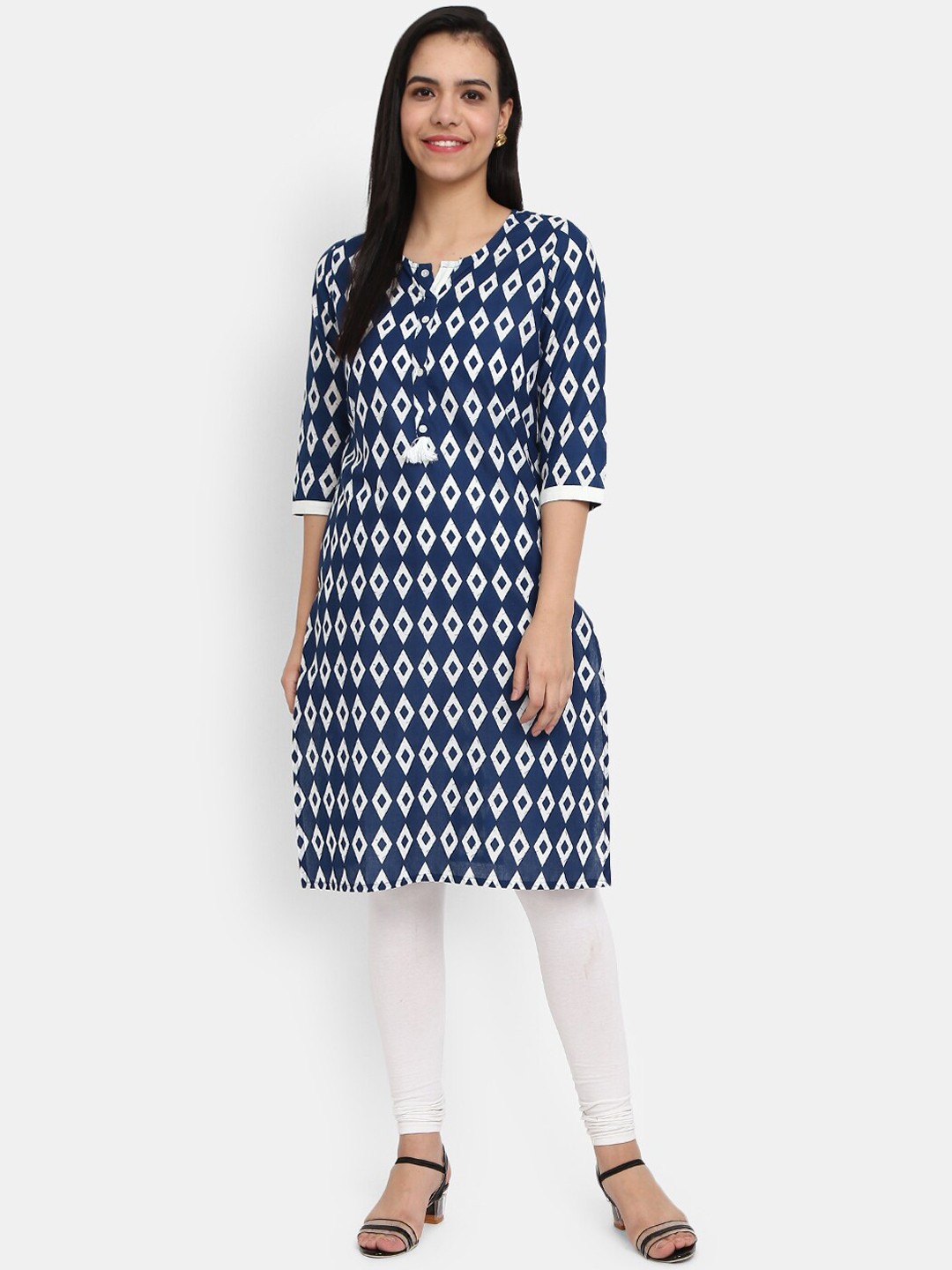 

V-Mart Women Blue Geometric Printed Mirror Work Kurta