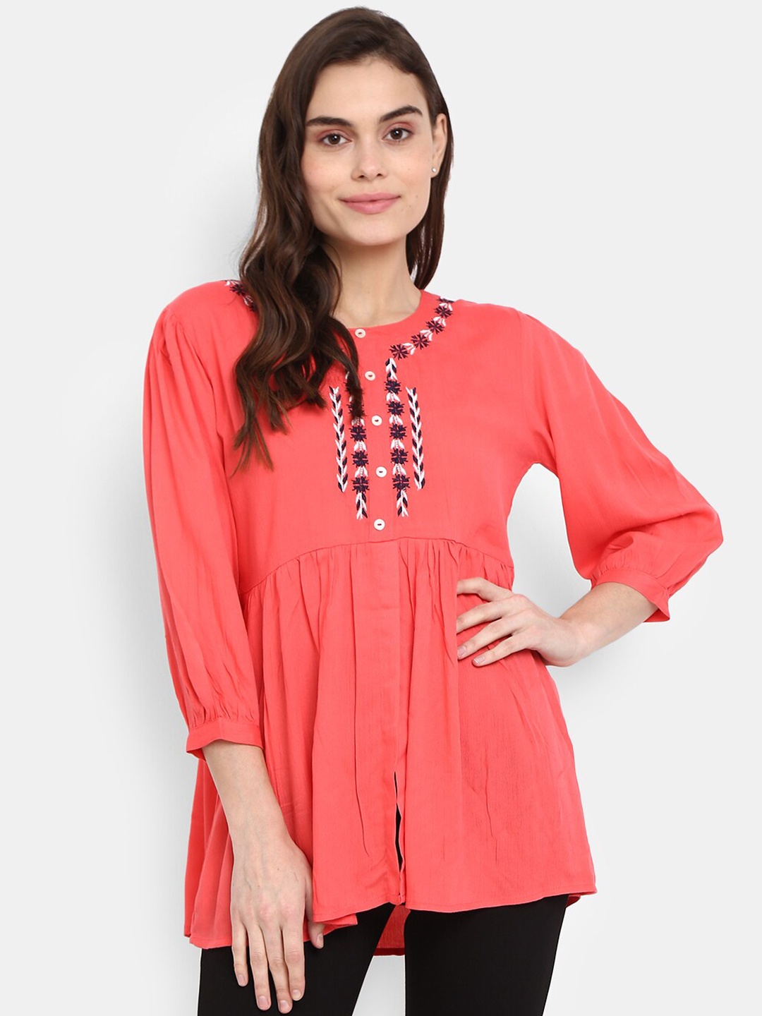 

V-Mart Women Peach-Coloured Thread Work Kurta