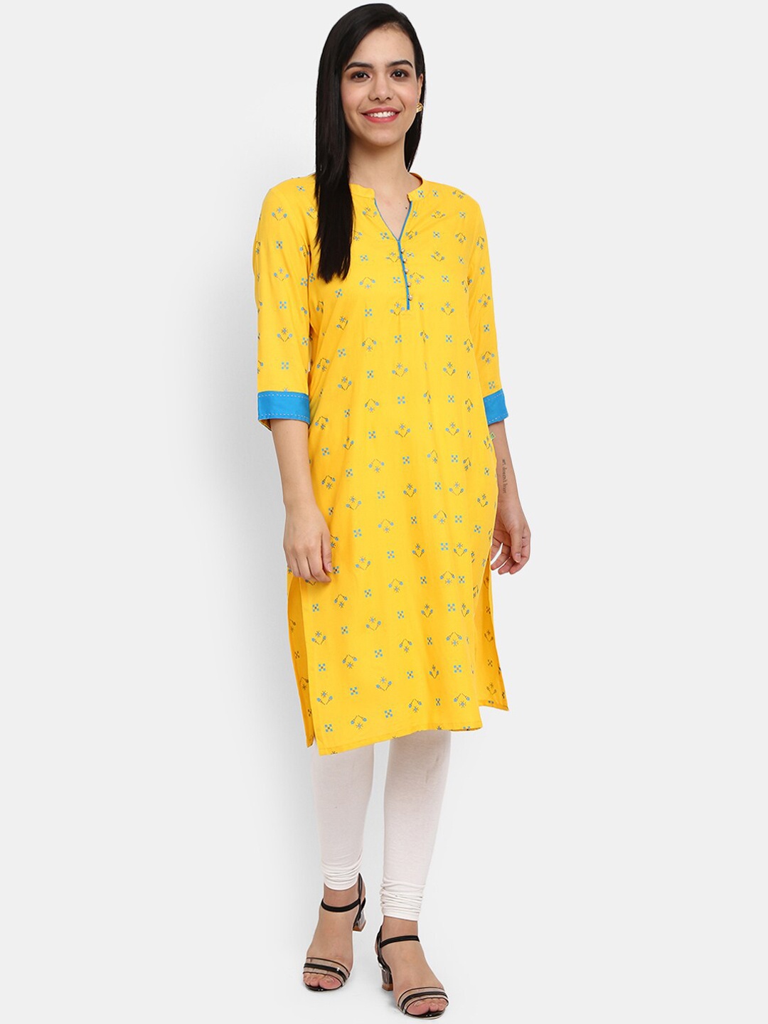 

V-Mart Women Yellow Ethnic Motifs Printed Thread Work Kurta