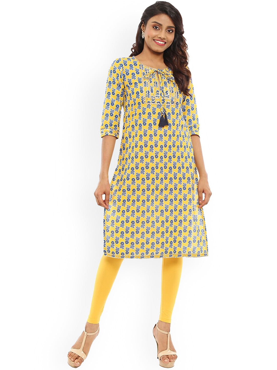

V-Mart Women Mustard Yellow Geometric Printed Kurta