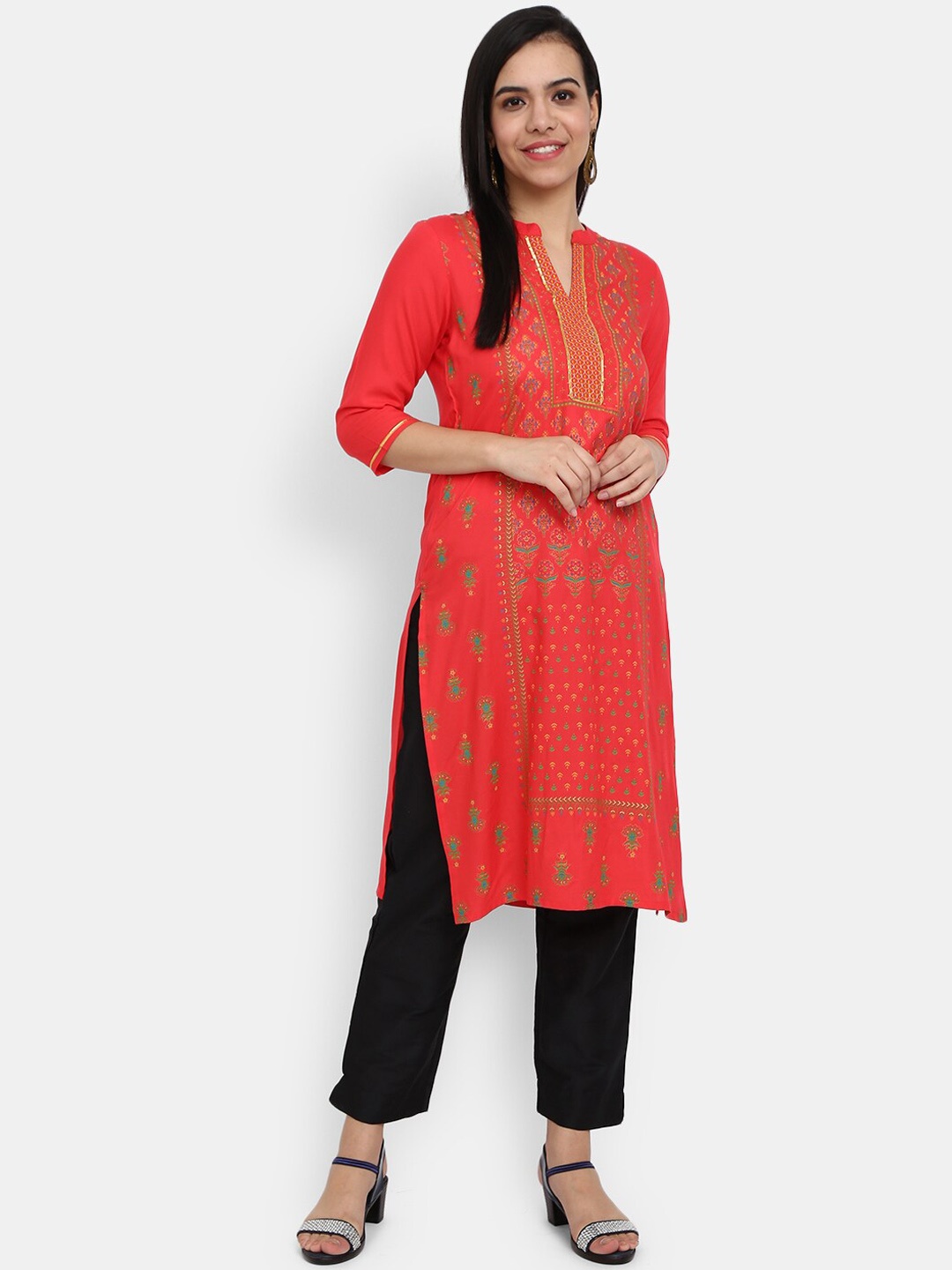 

V-Mart Women Multicoloured Striped Thread Work Kurta, Multi