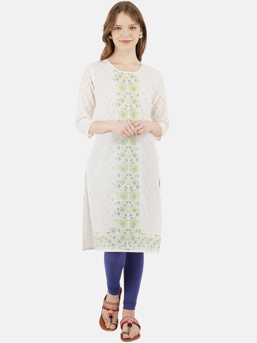 

V-Mart Women Off White & chinese white Ethnic Motifs Mirror Work Kurta
