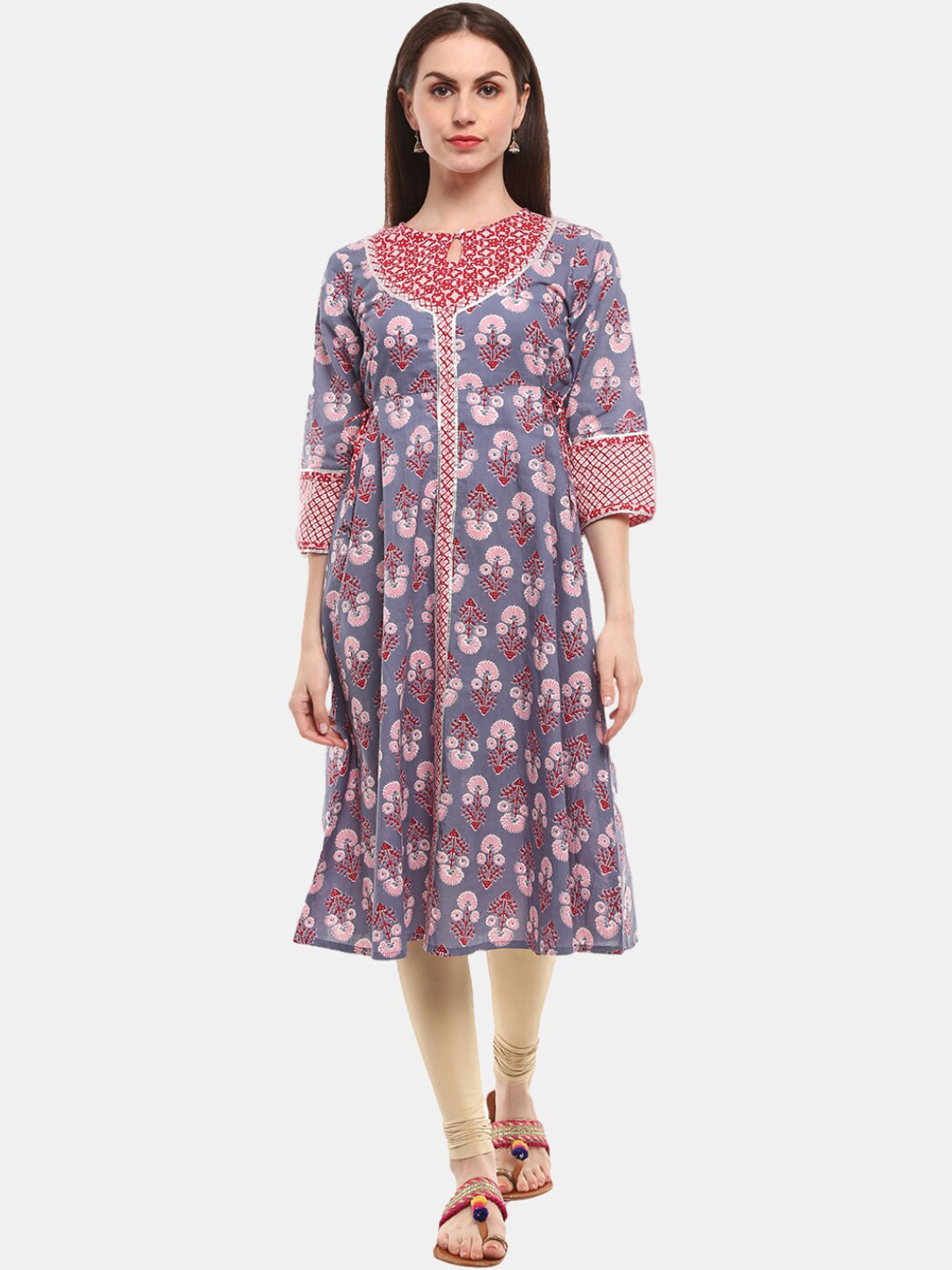 

V-Mart Women Grey & bering sea Floral Printed Kurta