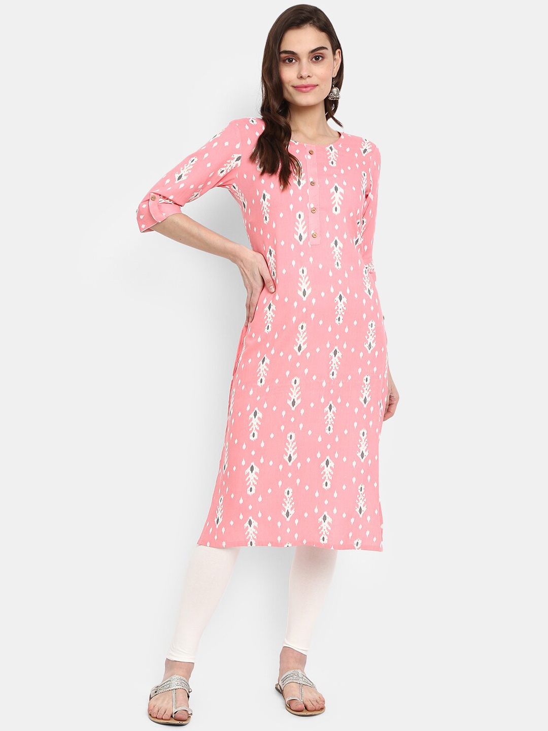 

V-Mart Women Pink & light pink Ethnic Motifs Thread Work Kurta