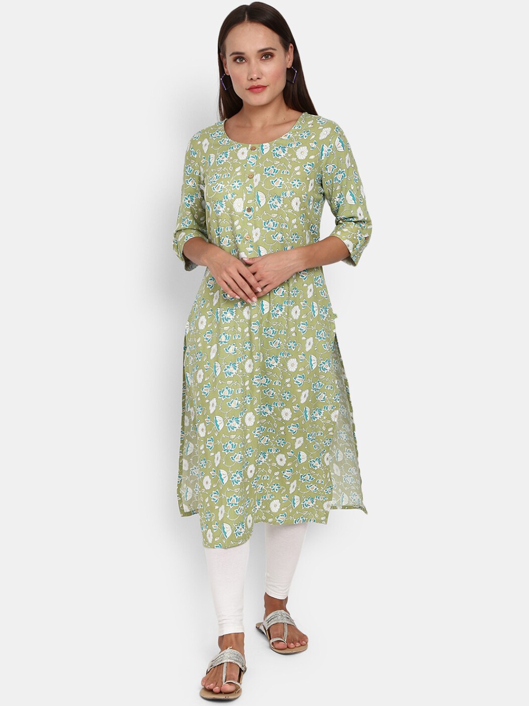 

V-Mart Women Green & winter pear Floral Printed Kurta