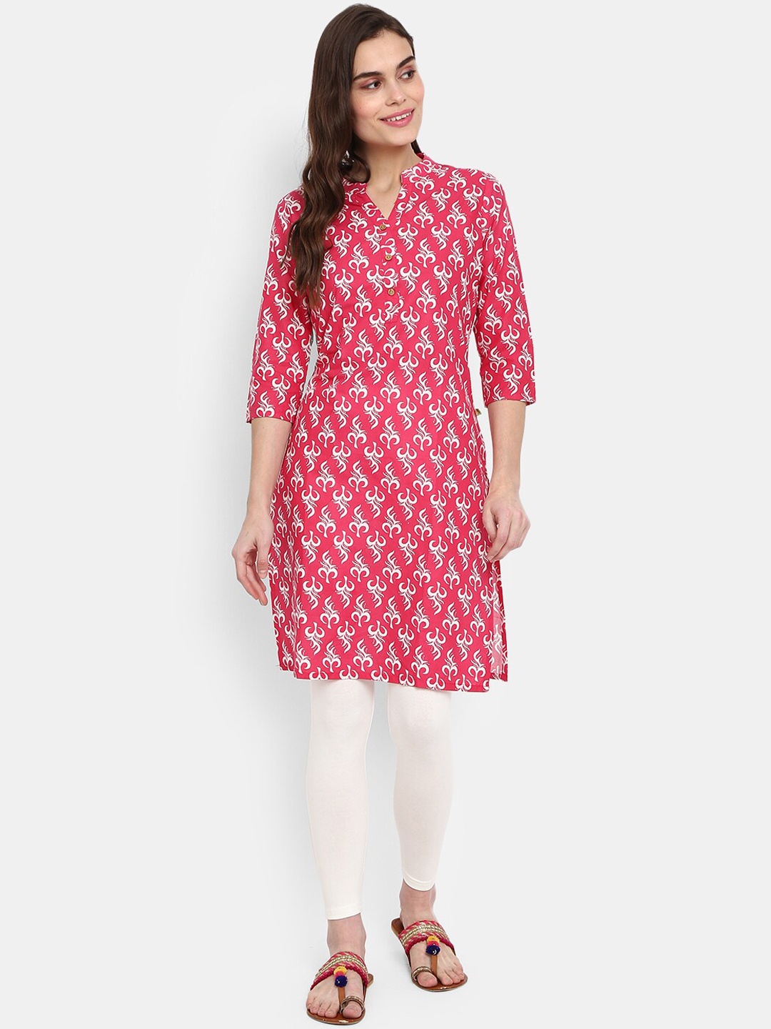 

V-Mart Women Fuchsia Ethnic Motifs Printed Thread Work Kurta