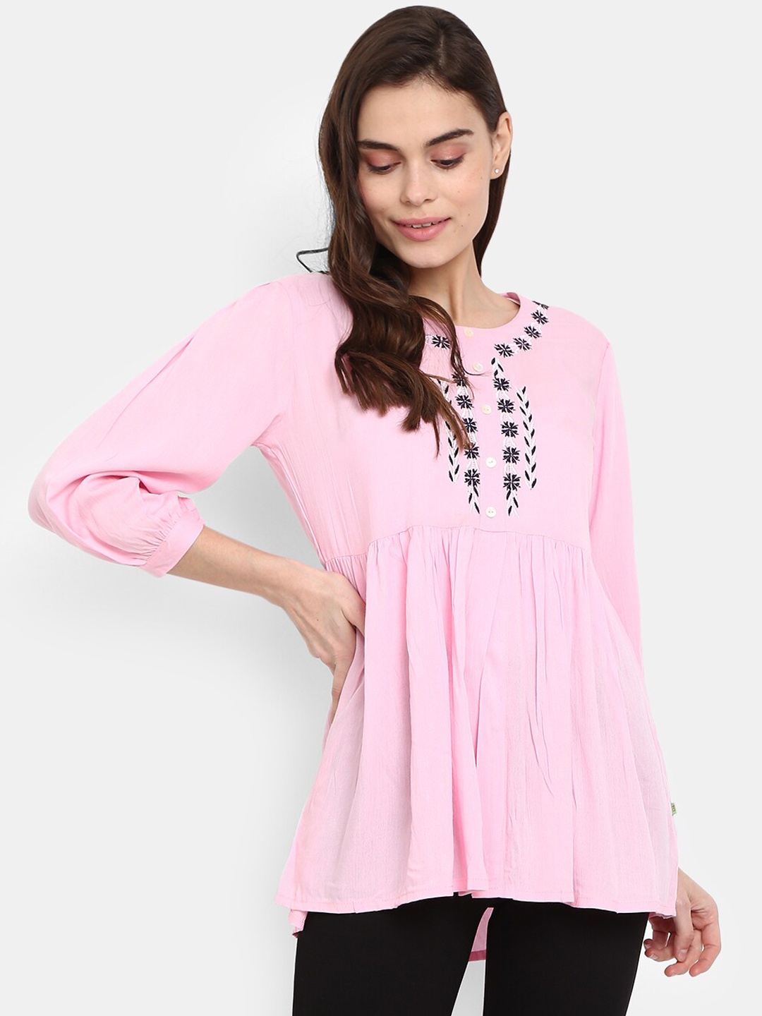 

V-Mart Women Pink & blushing bride Thread Work Anarkali Kurta